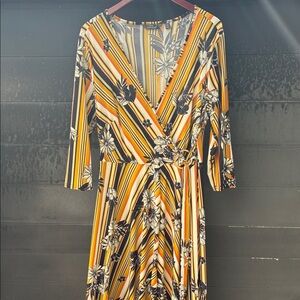Mile Gabrielle Elegant Floral Striped 3/4 Sleeve Dress Size 1X